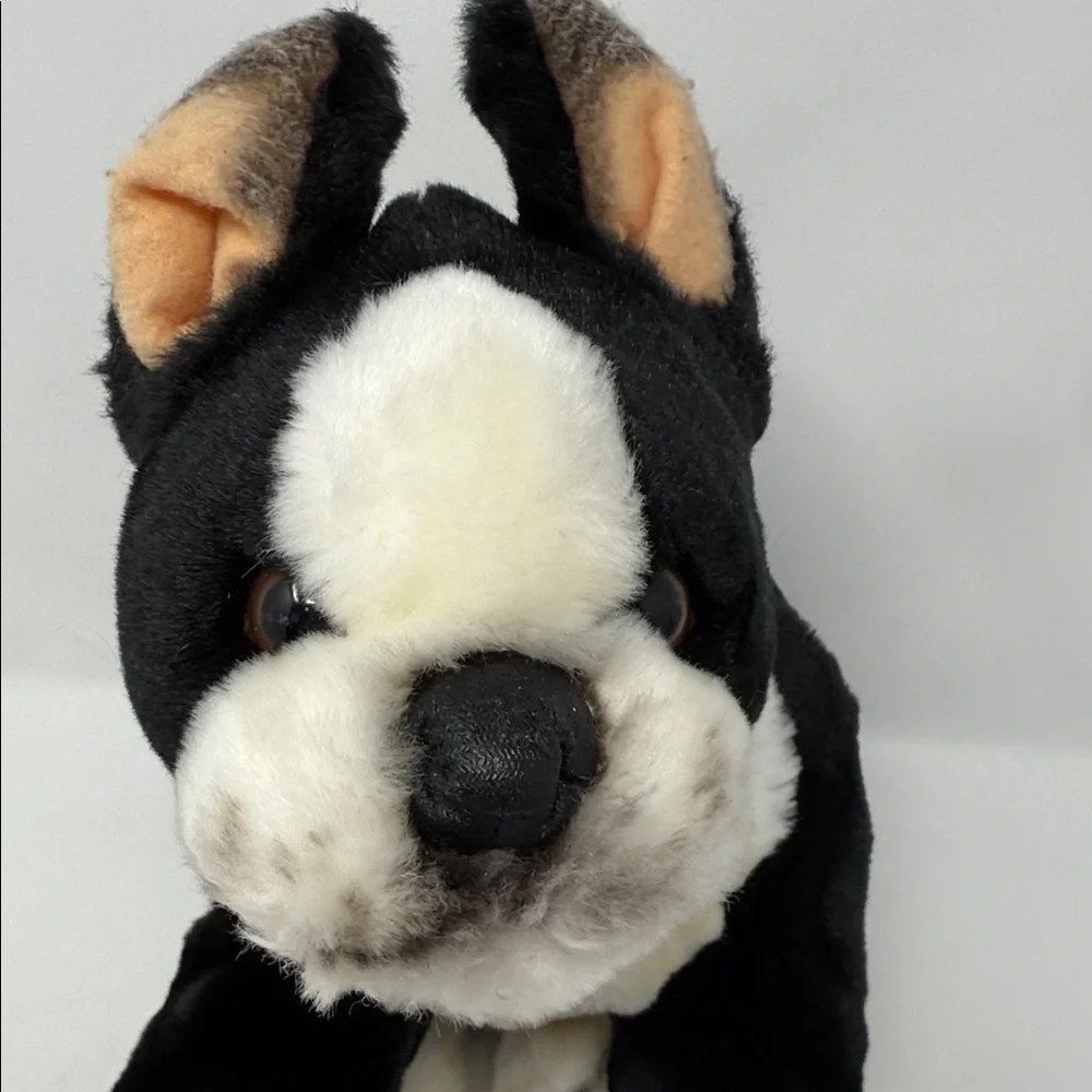 Animal Alley 13” long Plush Black & White Bulldog Stuffed Animal Toy - Kids